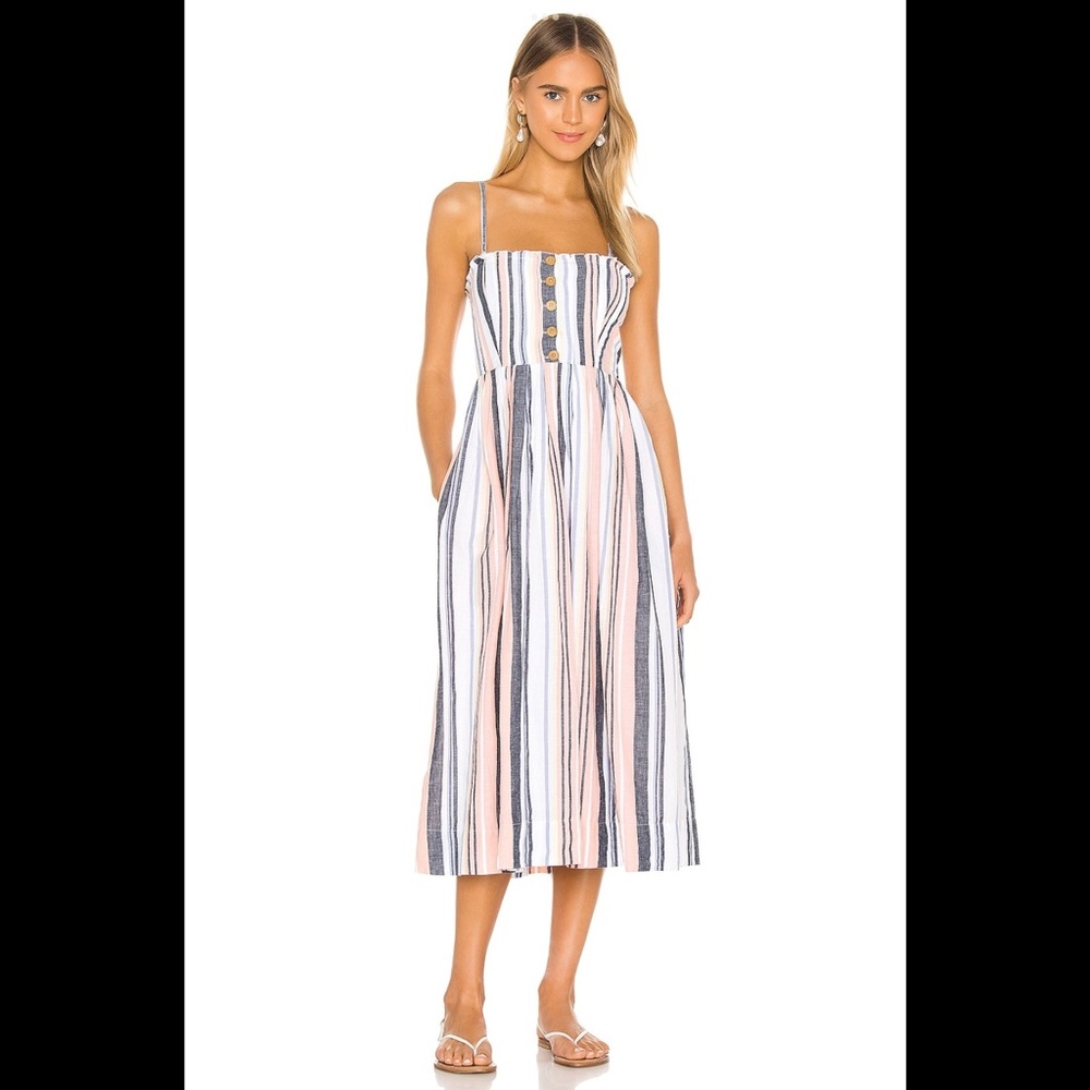 FREE PEOPLE: Lilah Pleated Tube Dress Smocked Midi Striped Dress